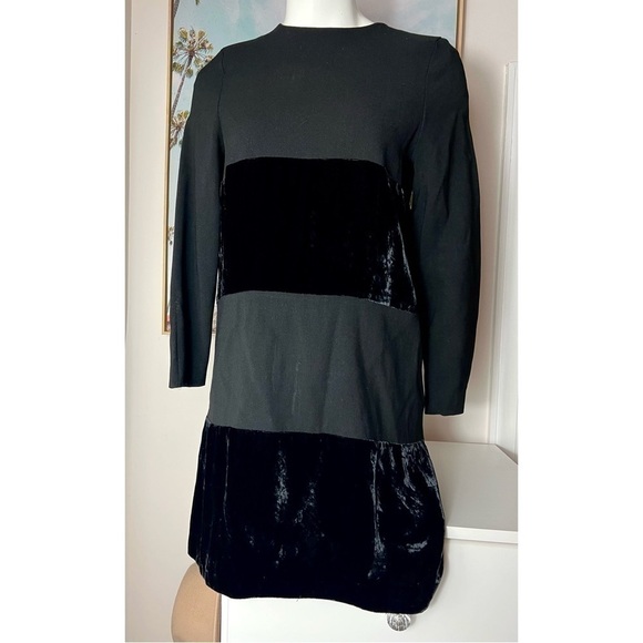 Vintage Gian Marco Venturi Black LBD Velvet Trim Stripe Shift Short Dress Large - Picture 4 of 5